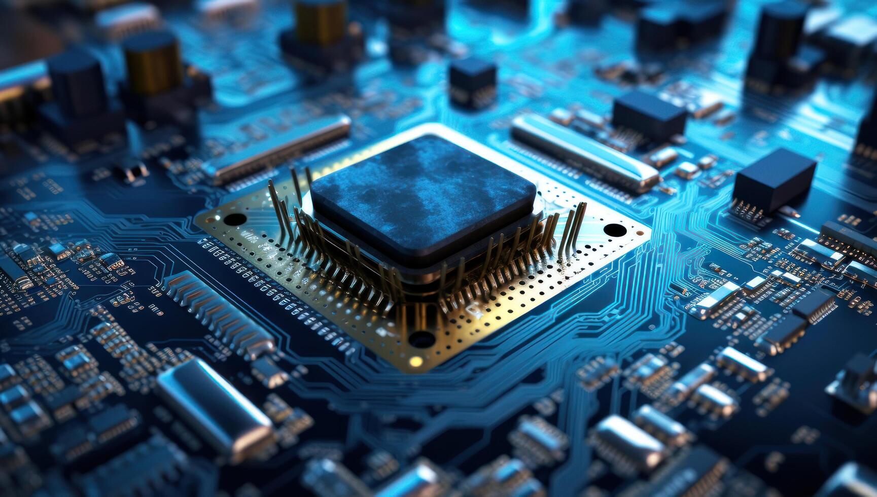 ai generiert konzentriert ic Chip auf Schaltkreis Tafel. generativ ai foto