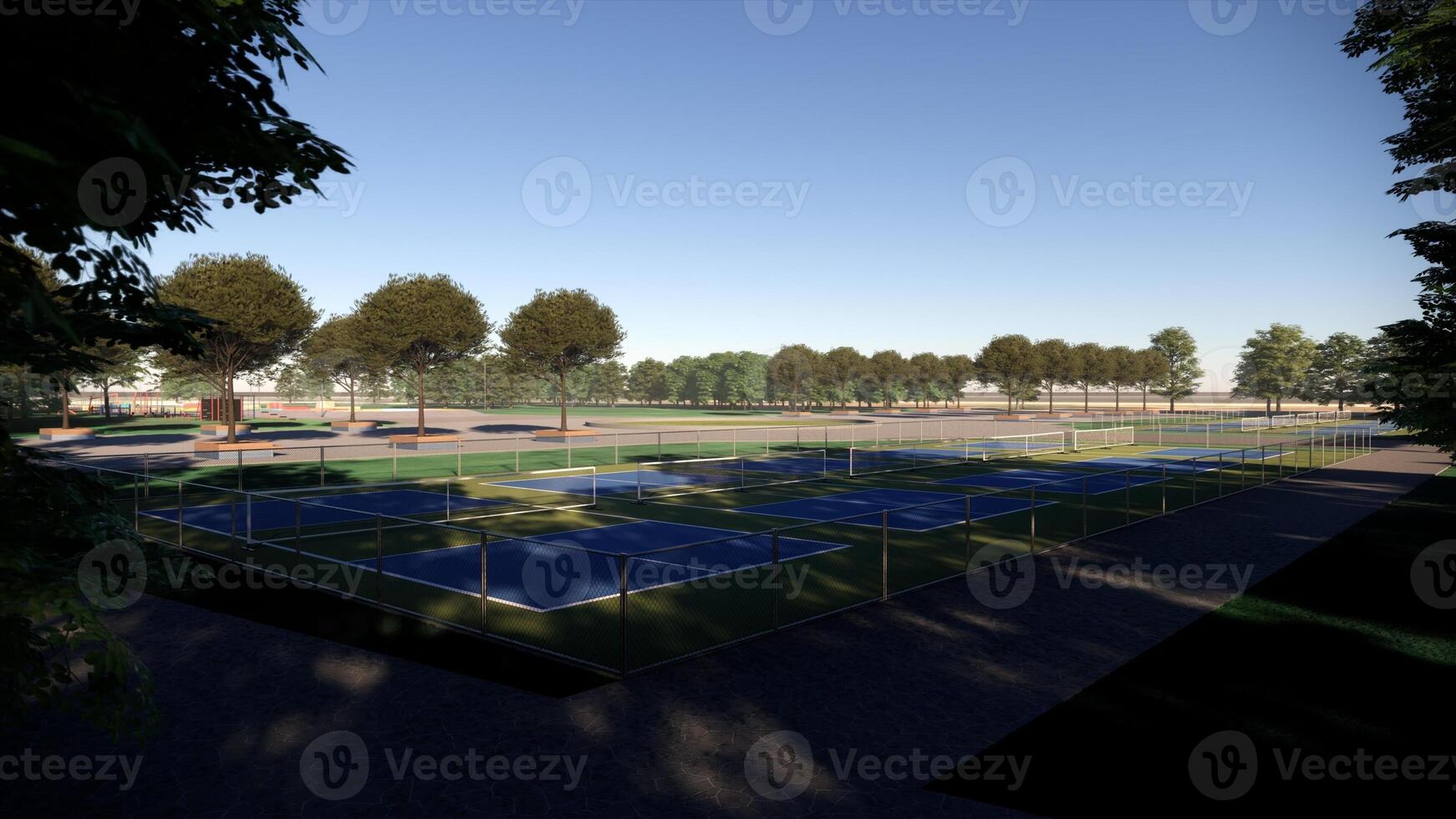 draussen Pickleball Gericht Sport Landschaft 3d machen foto