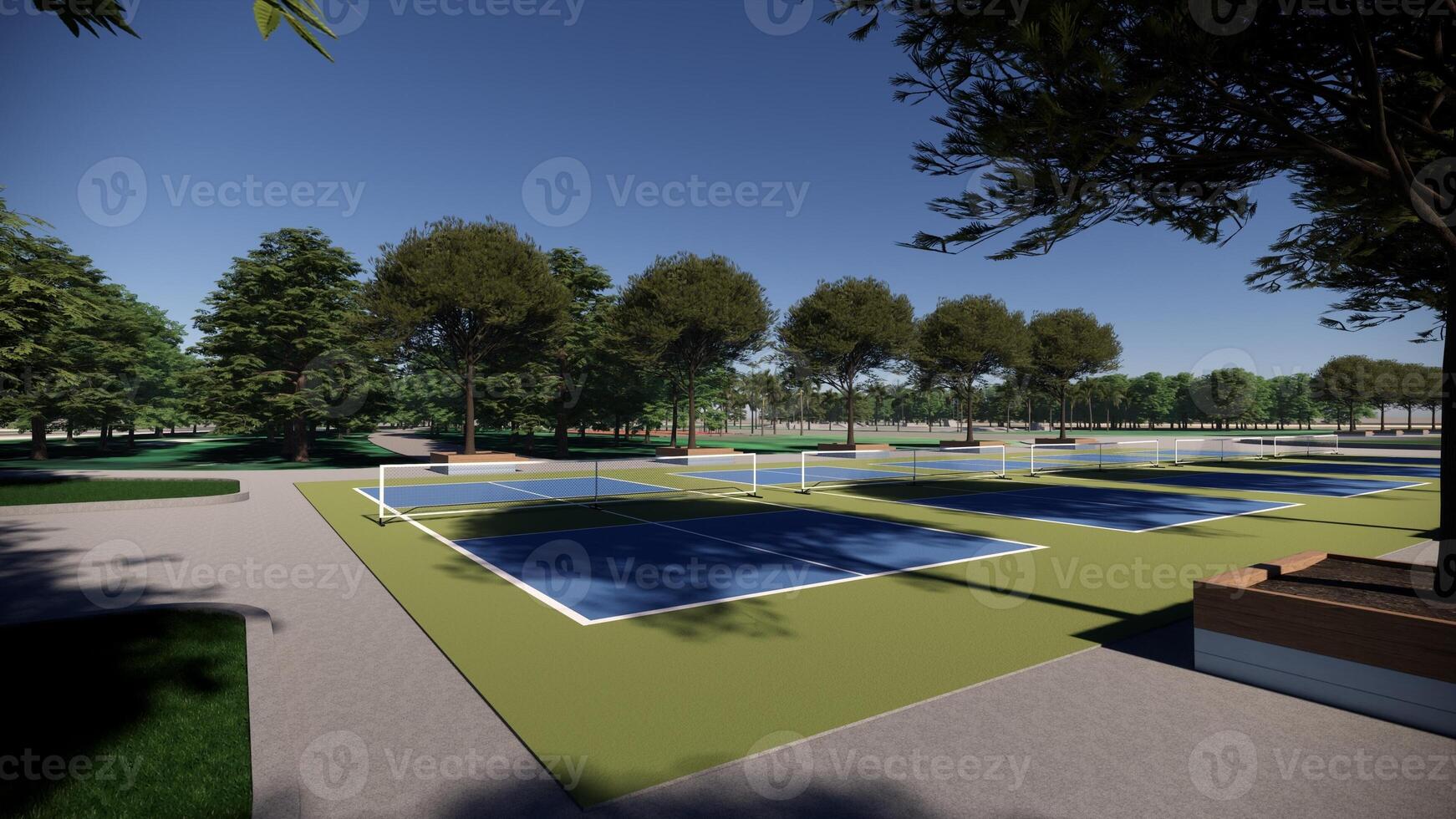 draussen Pickleball Gericht Sport Landschaft 3d machen foto