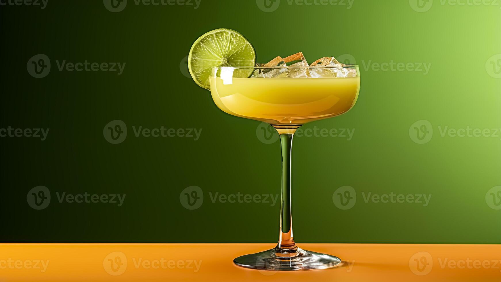 ai generiert Cocktail mit Limette und Eis auf Grün Hintergrund. erfrischend trinken Konzept. foto