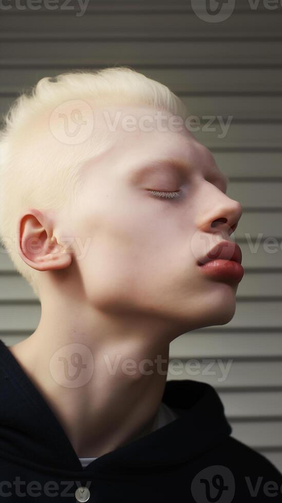 ai generiert Porträt von Albino Modell- draußen foto
