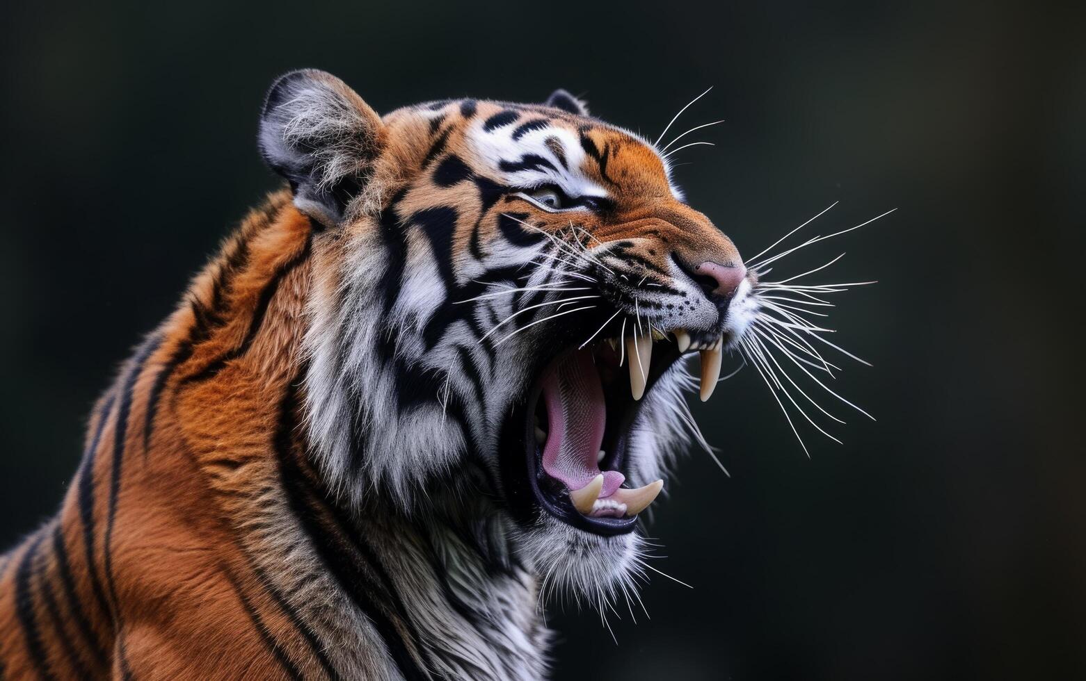 ai generiert Bengalen Tiger brüllend Profil Aussicht foto