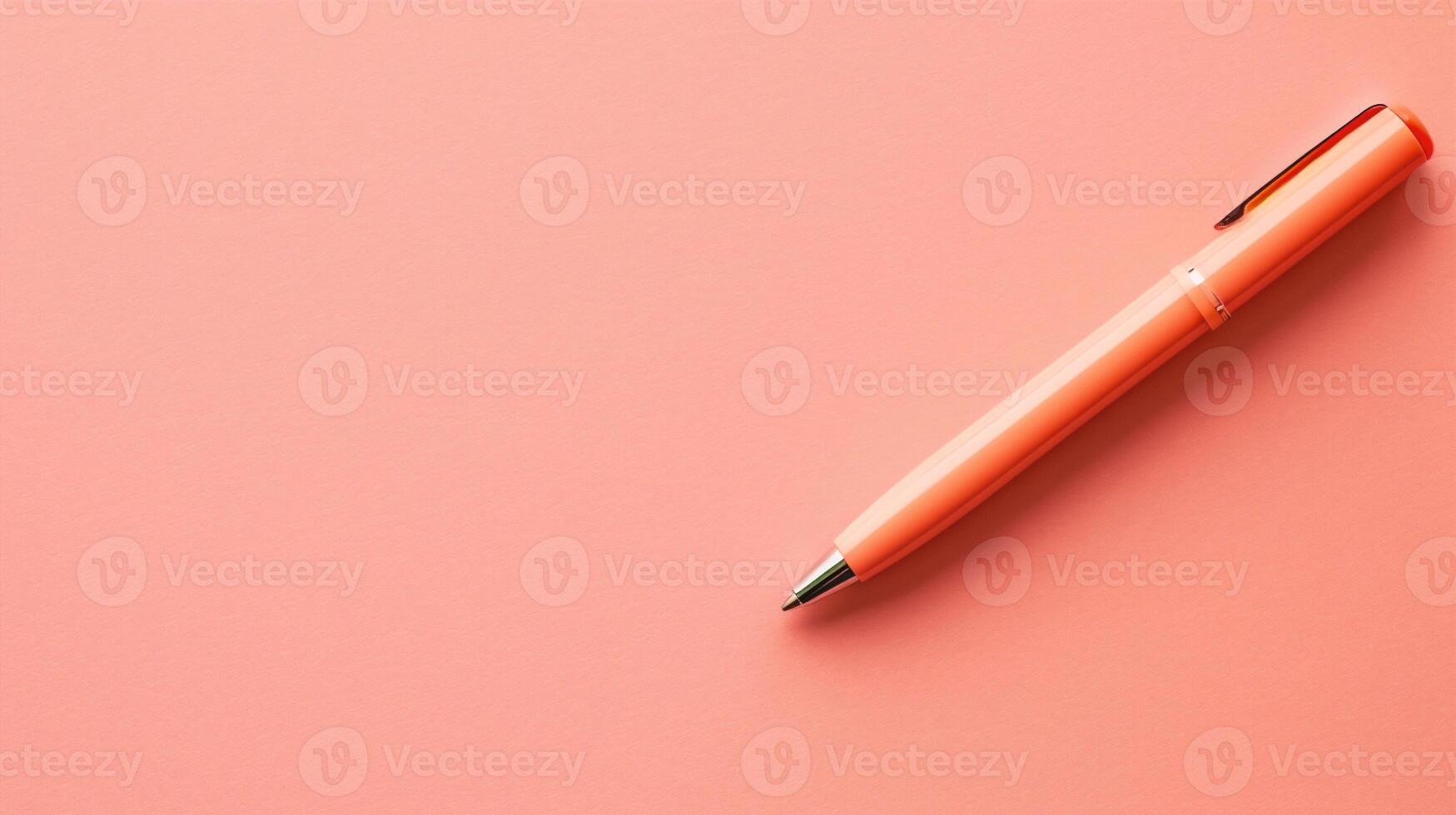 ai generiert Orange Stift auf ein Rosa Hintergrund. oben Sicht. Kopieren Raum. foto