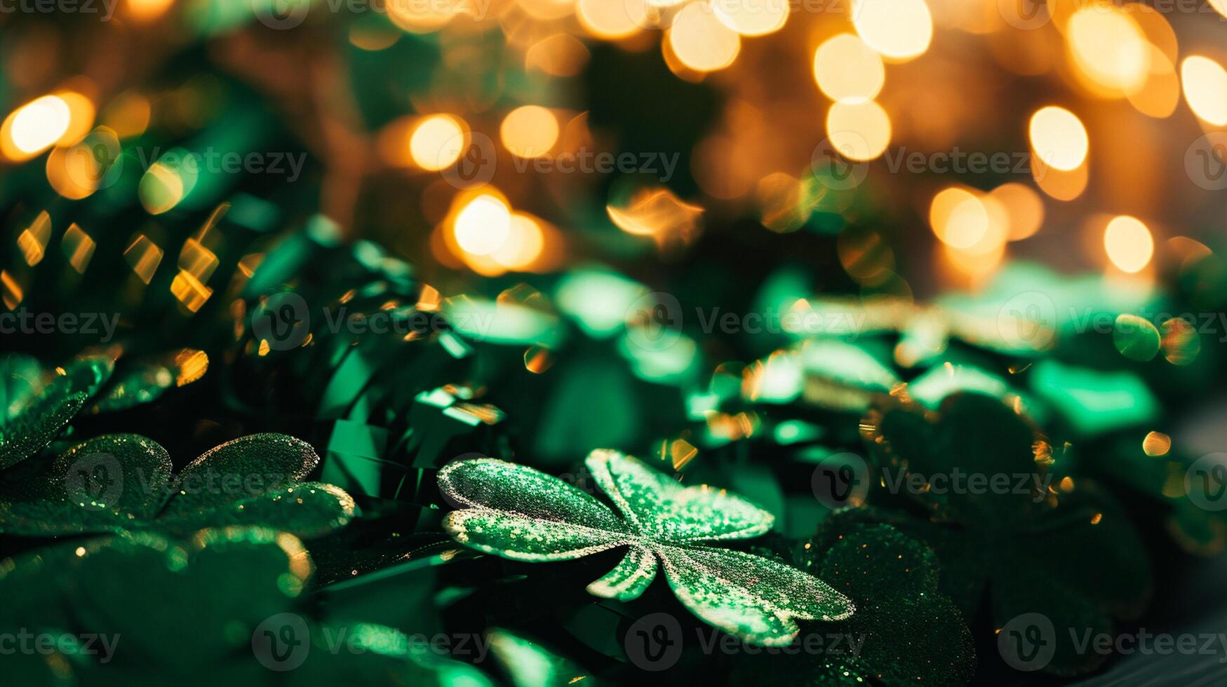 ai generiert st. Patrick's Tag Hintergrund mit Kleeblätter und golden Münzen foto