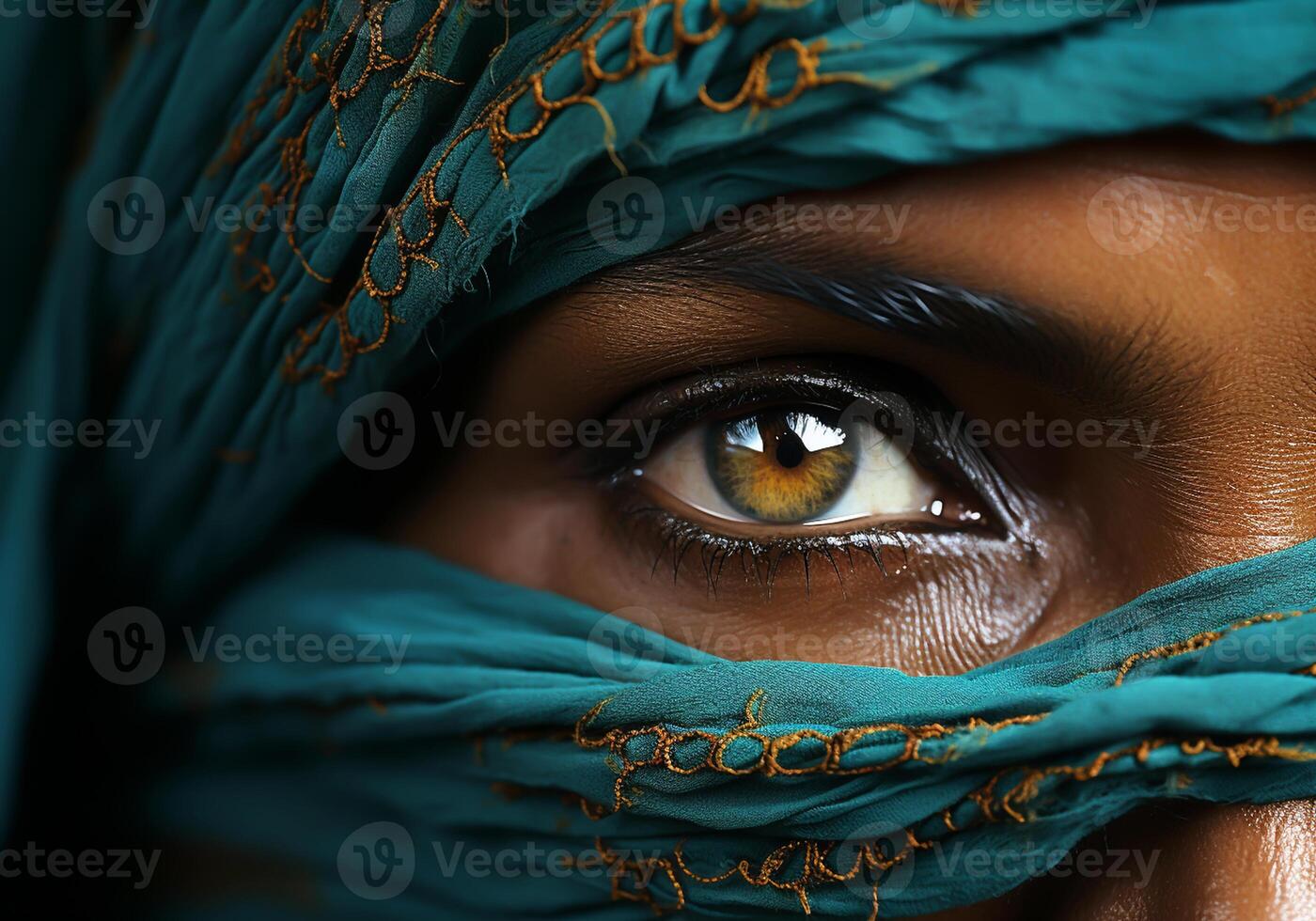 ai generiert schließen oben von Augen von schön jung indisch Frau. Frau Tag. Tradition und Kultur. foto