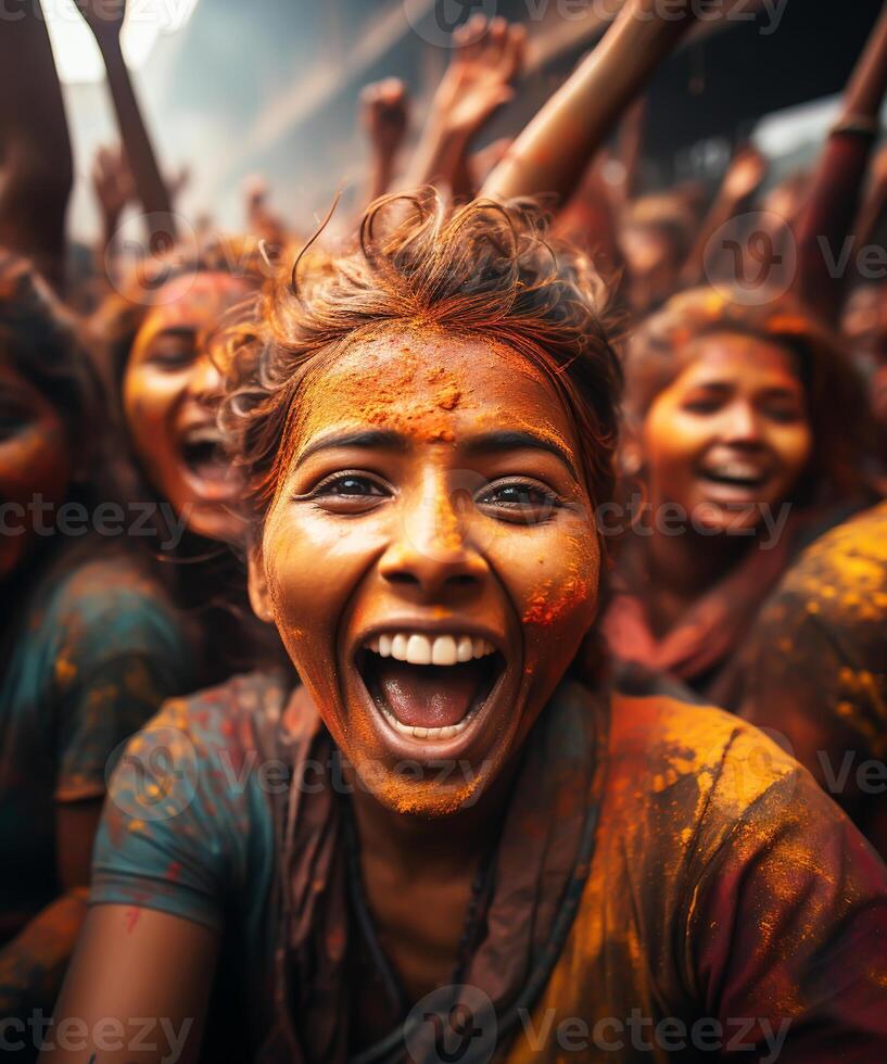 ai generiert glücklich Menschen beim das holi Festival im Indien. Traditionen und Kultur. foto