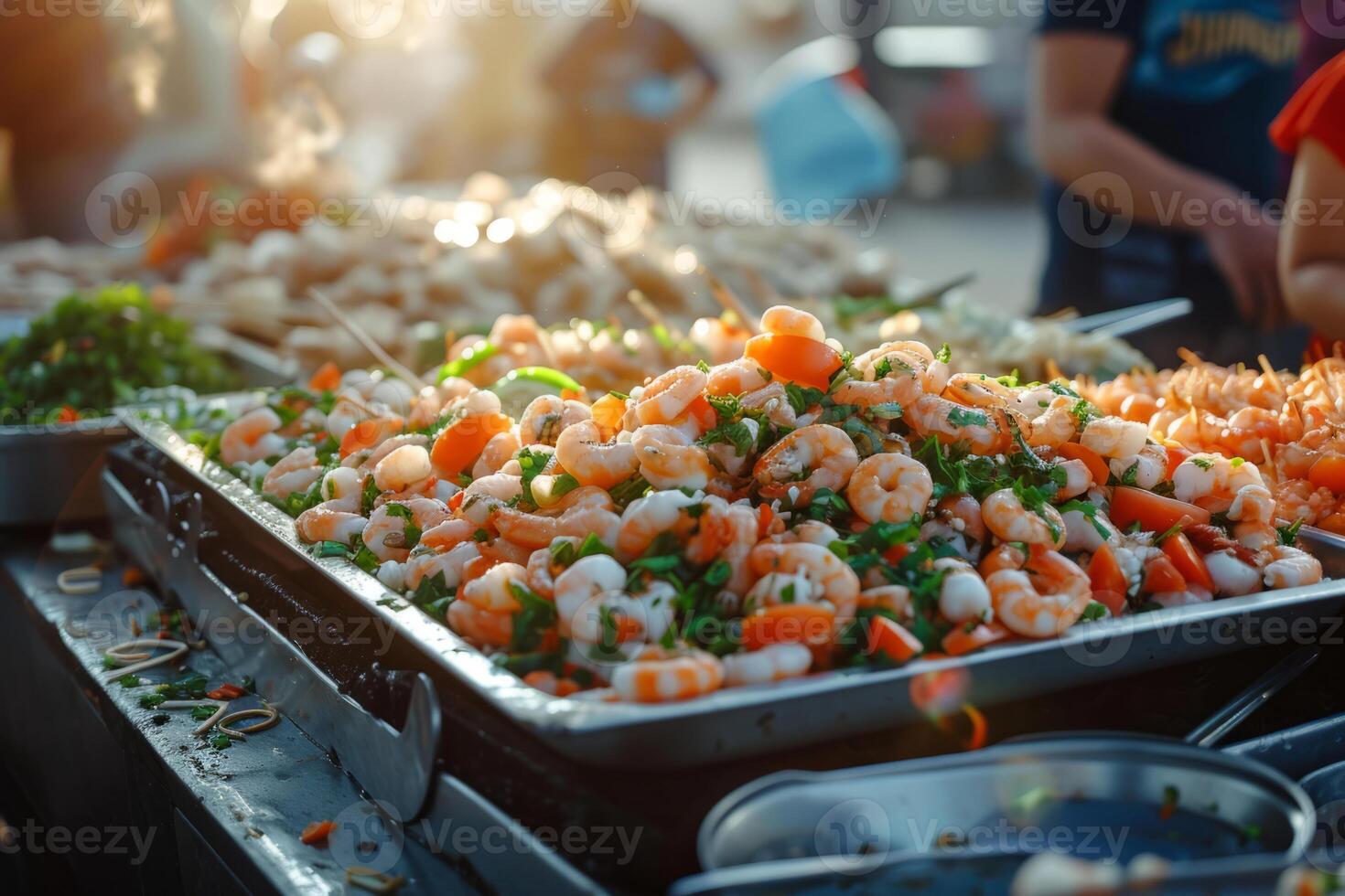 ai generiert beschwingt und geschäftig Straße Essen Markt im ein lebhaft Stadt. generativ ai foto