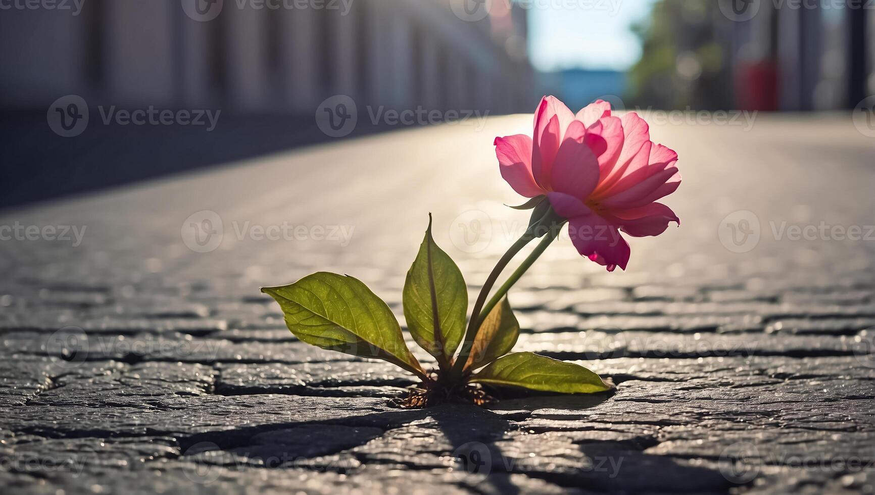 ai generiert schön einsam Blume wächst von Asphalt foto