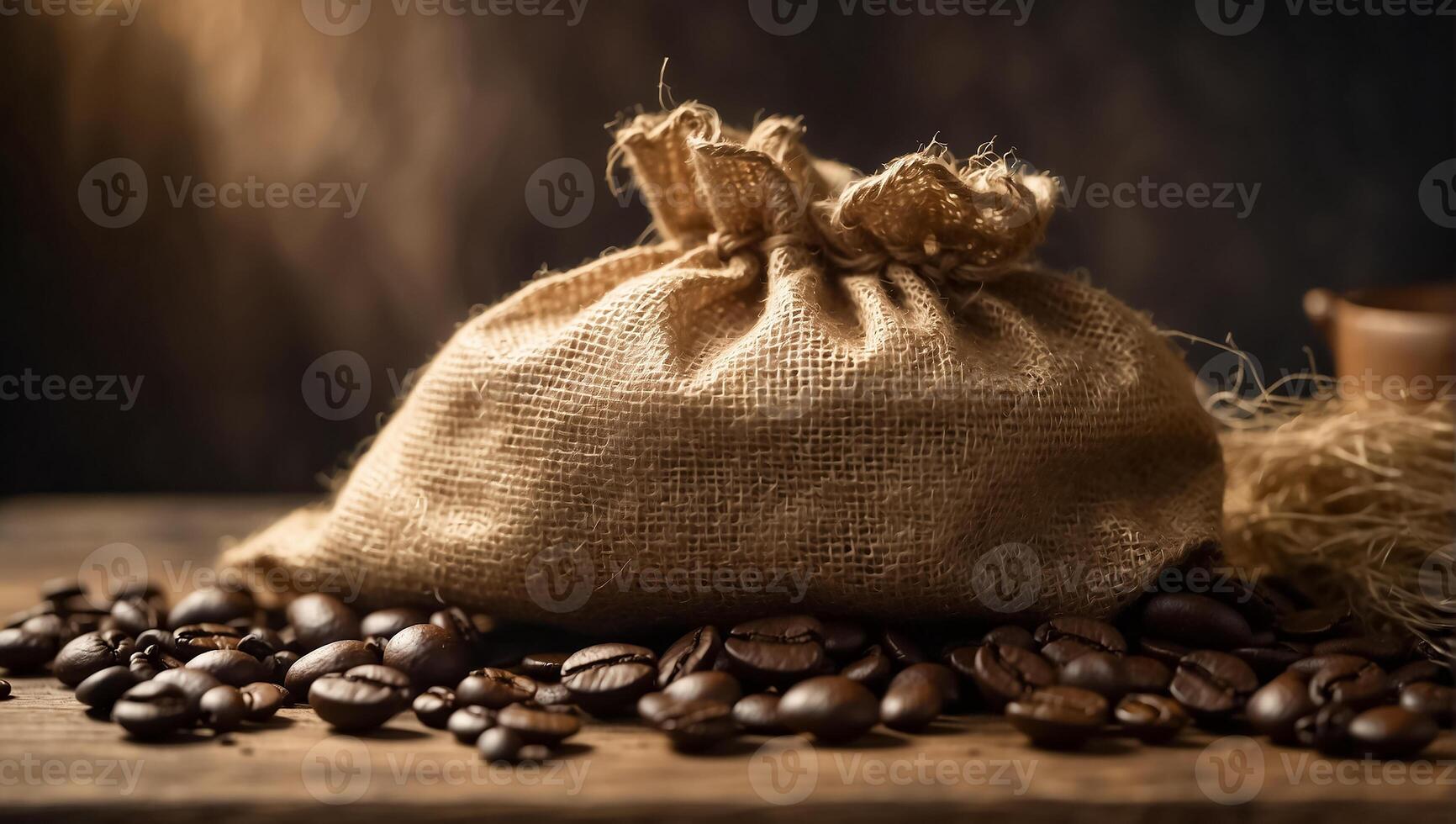 ai generiert Tasche von Kaffee Bohnen im das Küche foto