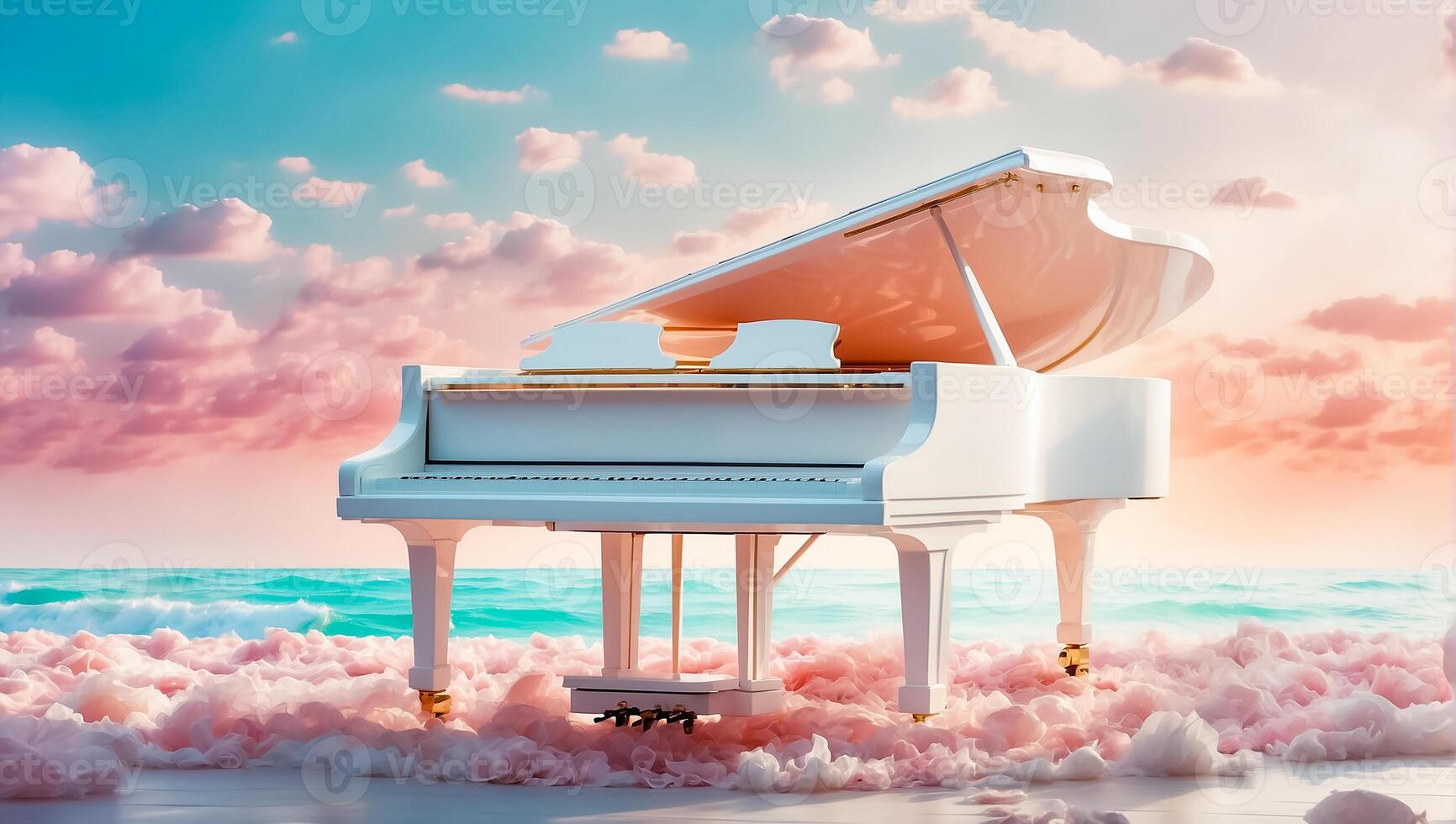 ai generiert schön Klavier im das Meer idyllisch foto