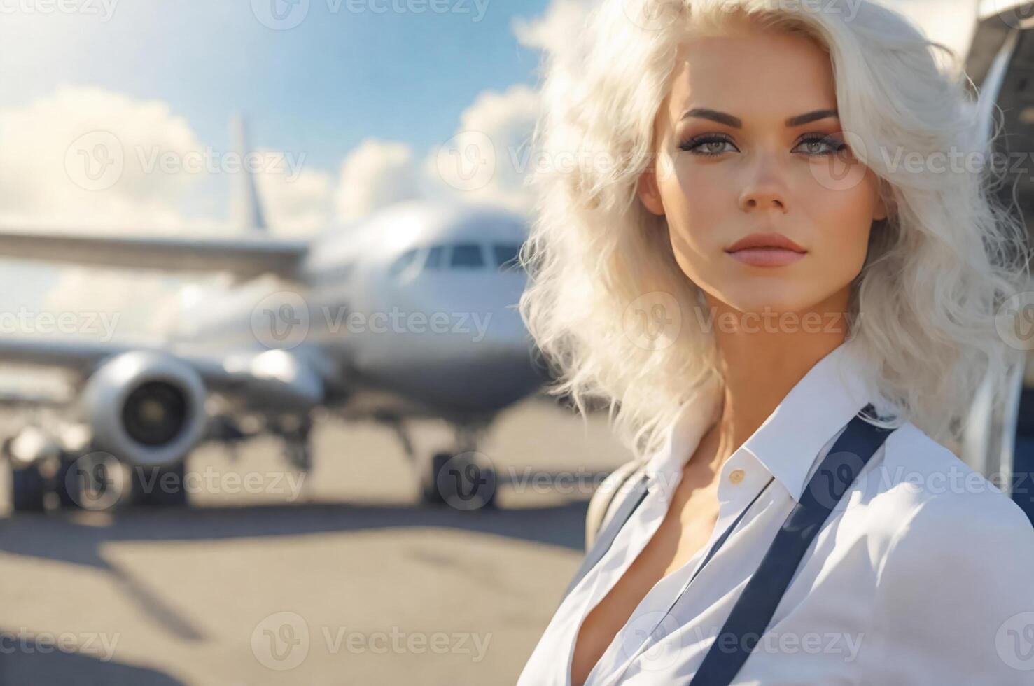 ai generiert schön Mädchen Stewardess foto