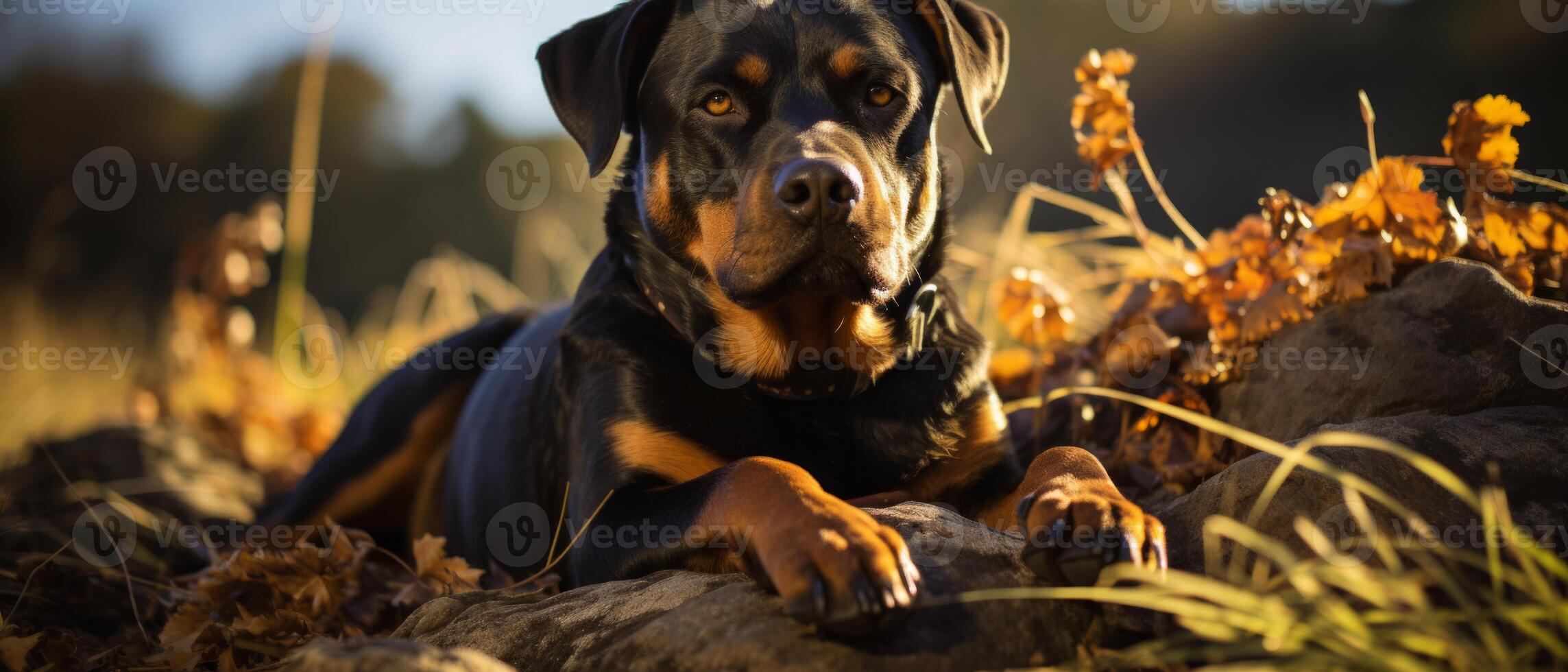 ai generiert elegant schwarz und bräunen Rottweiler im ein natürlich Einstellung. foto