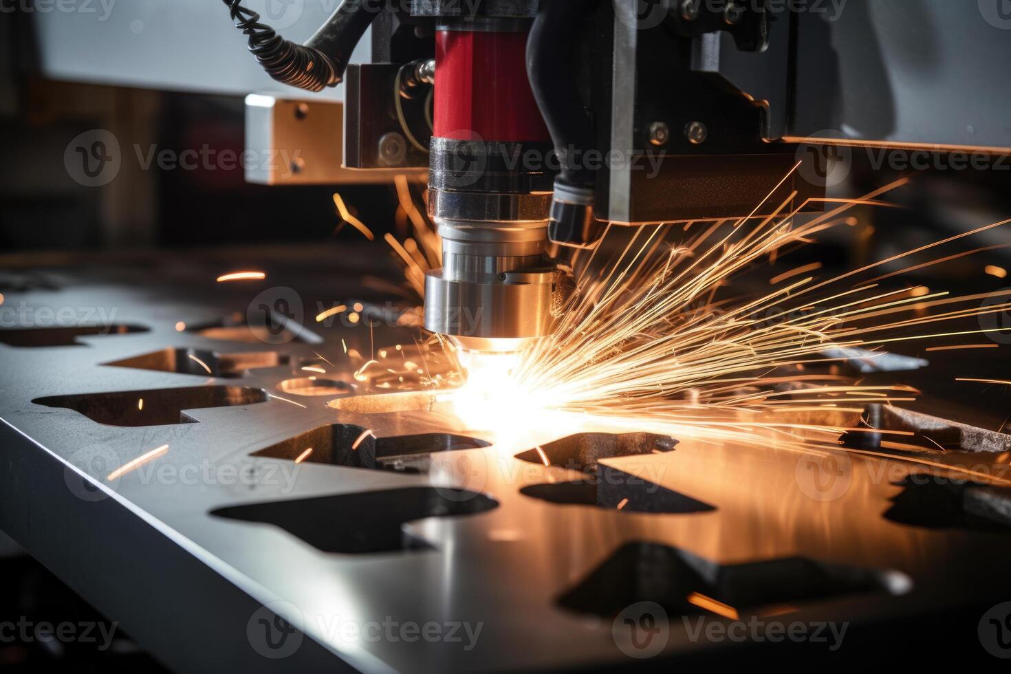 ai generiert Laser- Schneiden von Metall auf cnc Maschinen, modern industriell Technologie zum Herstellung industriell Teile. modern Metallbearbeitung foto