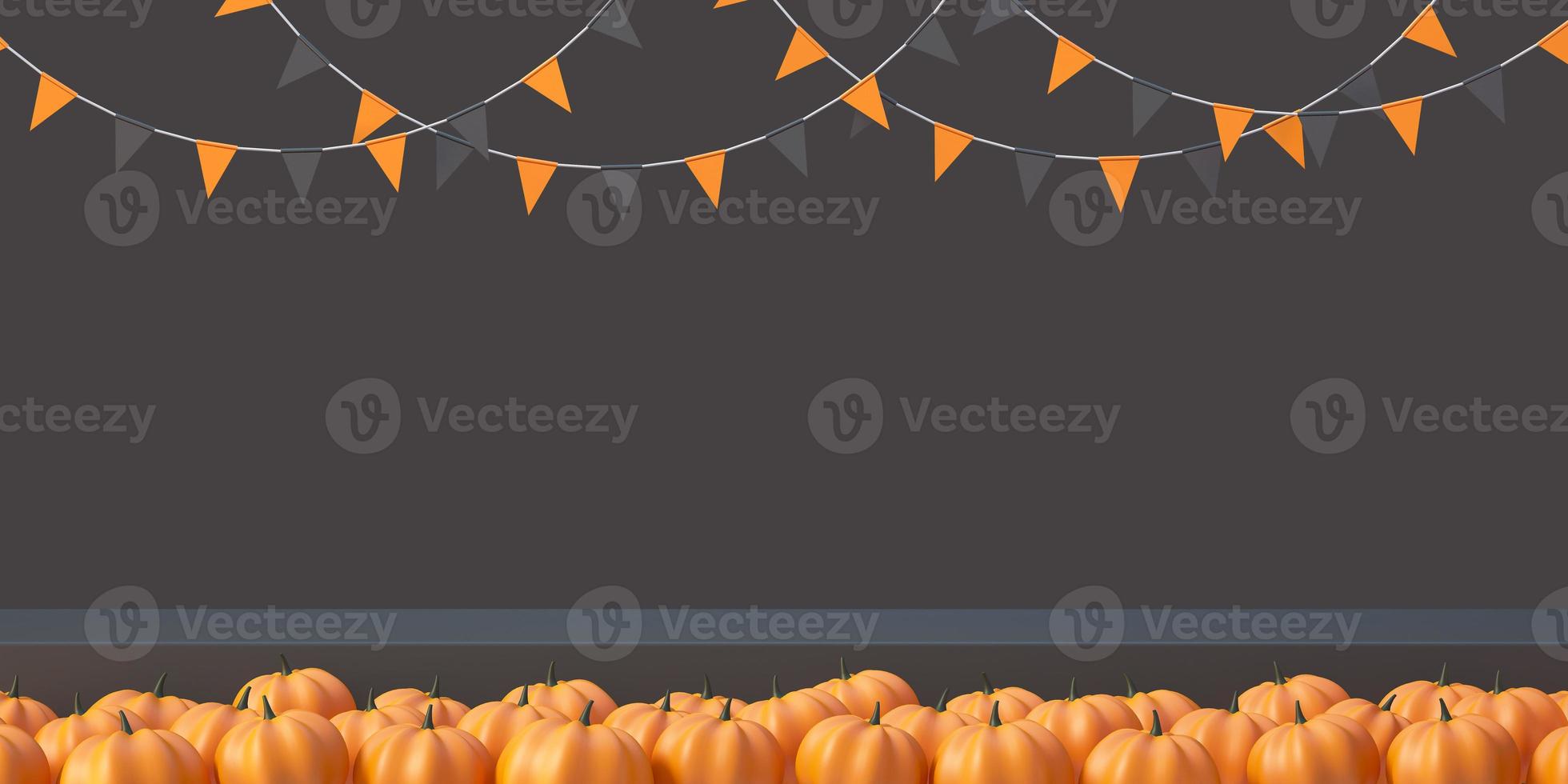 Halloween-Produktmodellhintergrund mit 3D-Orange-Produktpodiumsanzeige und Kürbis, 3D-Rendering-Illustration foto