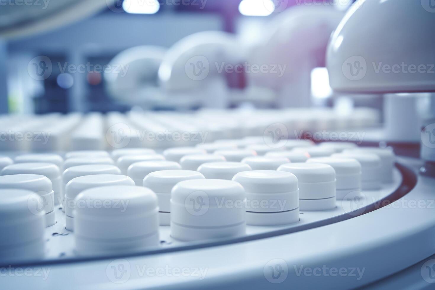ai generiert Makro Schuss von Pille Produktion im modern pharmazeutische Fabrik. foto
