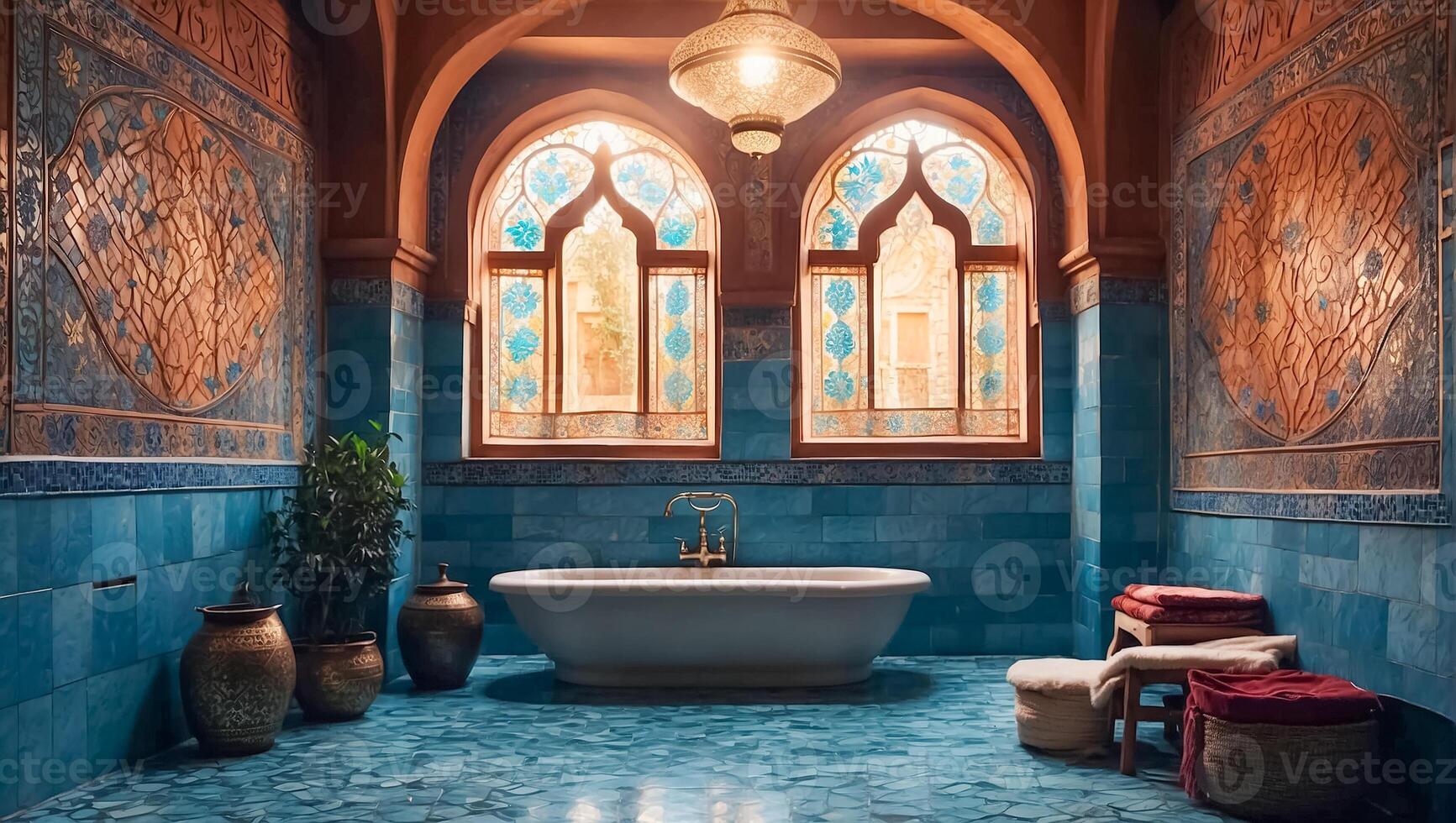 ai generiert schön Badezimmer im traditionell Türkisch Stil foto