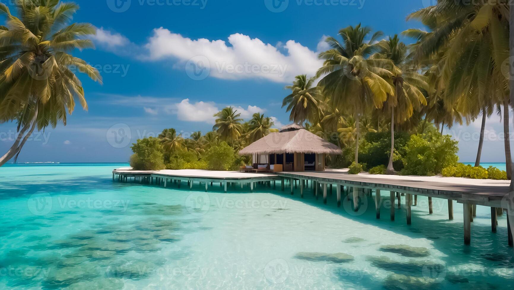 ai generiert schön Villa auf ein Insel im das Malediven foto