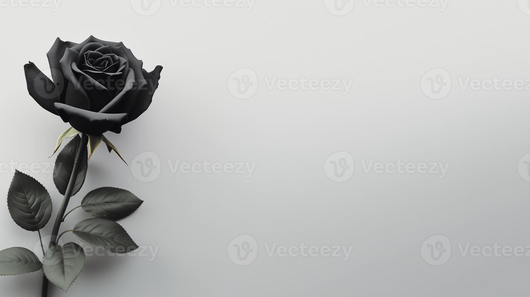 ai generiert minimalistisch Sympathie Beileid Karte. schwarz Rose auf ein stumm geschaltet grau Hintergrund. Beerdigung Konzept. Kopieren Raum foto