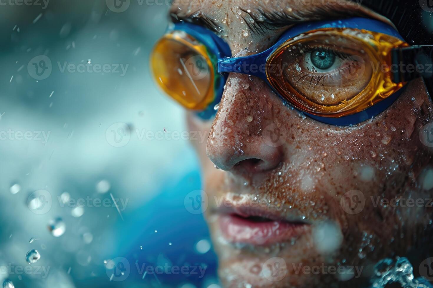 ai generiert Porträt von ein Fachmann Schwimmer , Schwimmen Wettbewerbe foto