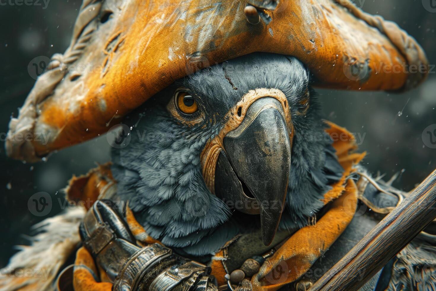 ai generiert Porträt von ein Pirat Ara Papagei gegen das Hintergrund von Natur foto