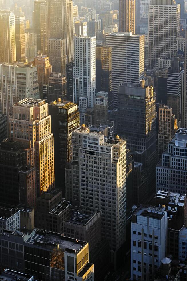 ai generiert Foto Stadtbild Wolkenkratzer Gebäude. architektonisch Vielfalt ist offensichtlich, mit Gebäude indikativ von ein früh Morgen oder spät Nachmittag Rahmen im beschäftigt städtisch Umgebung ai generiert