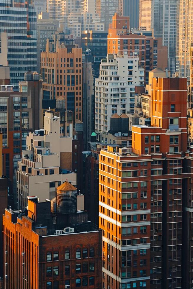 ai generiert Foto Stadtbild Wolkenkratzer Gebäude. architektonisch Vielfalt ist offensichtlich, mit Gebäude indikativ von ein früh Morgen oder spät Nachmittag Rahmen im beschäftigt städtisch Umgebung ai generiert