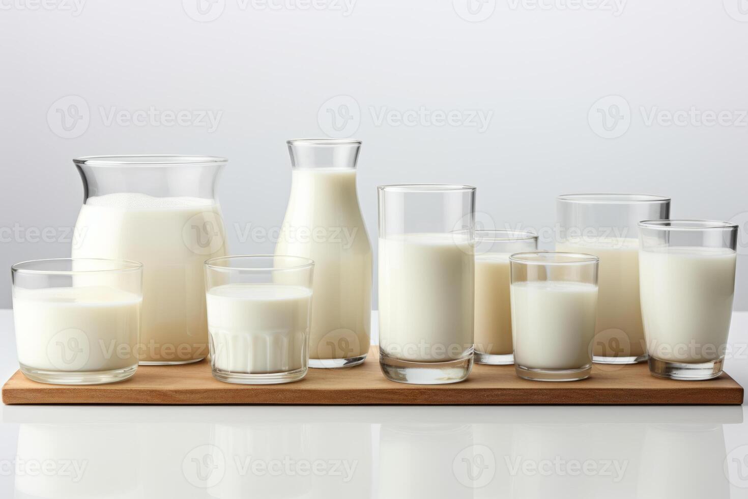 ai generiert isoliert Glas Milch Sammlung auf Weiß Hintergrund. foto