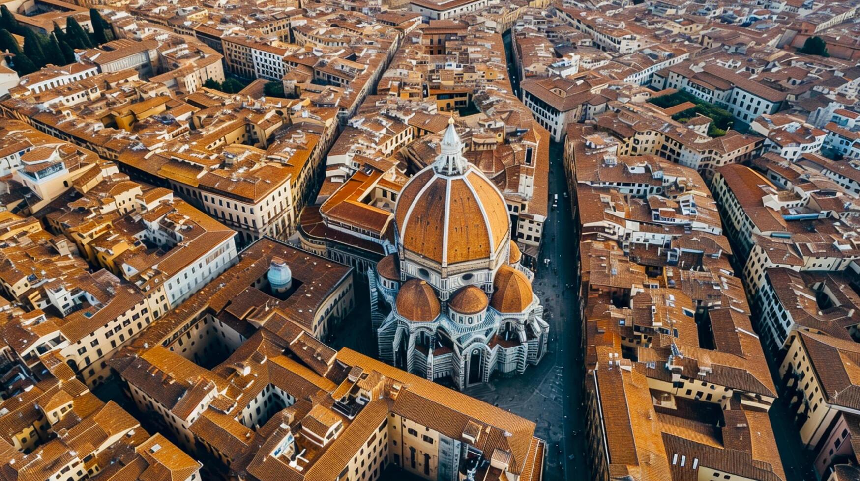 ai generiert Antenne Aussicht erfasst historisch Kathedrale verpackt Stadtbild. das Stadt hat eng Straßen und braun Dächer, mit traditionell die Architektur und Uniform Farbe Töne ai generiert foto