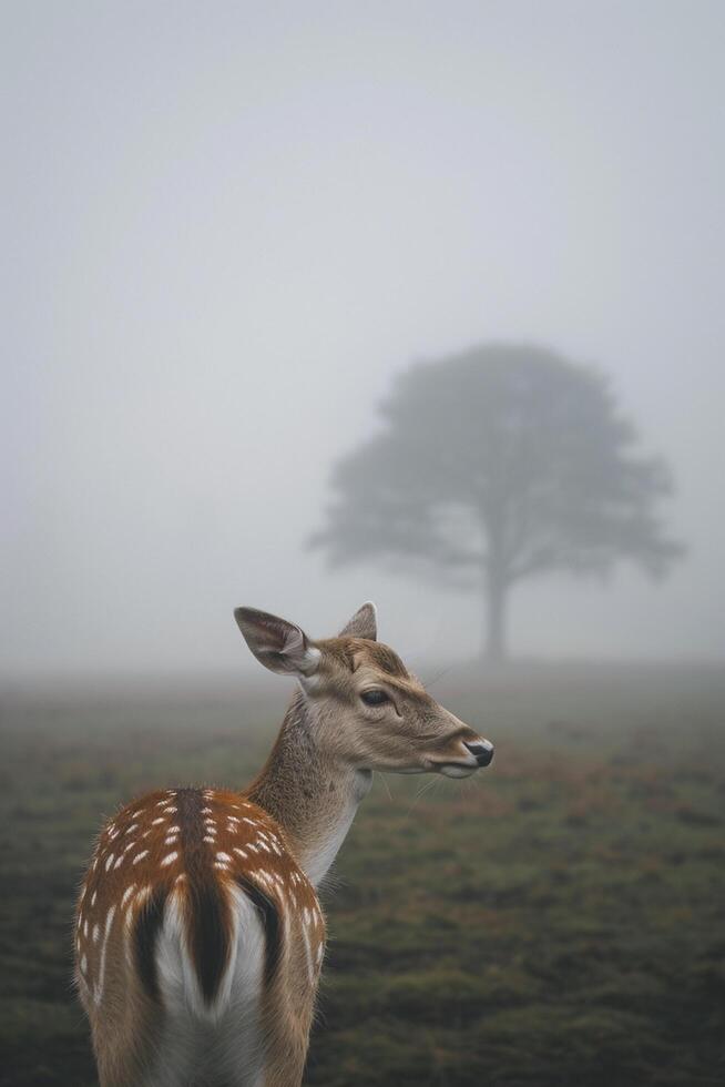 ai generiert rot Hirsch im das Natur Lebensraum während das Hirsch Furche Tierwelt ai generiert foto