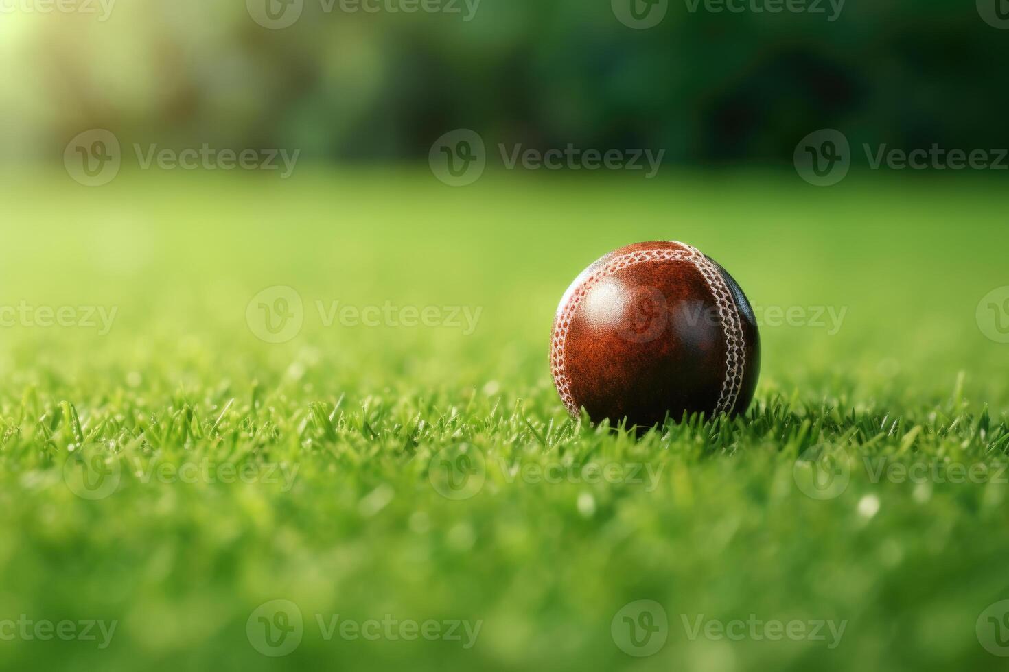 ai generiert Grün Rasen und Kricket Ball foto