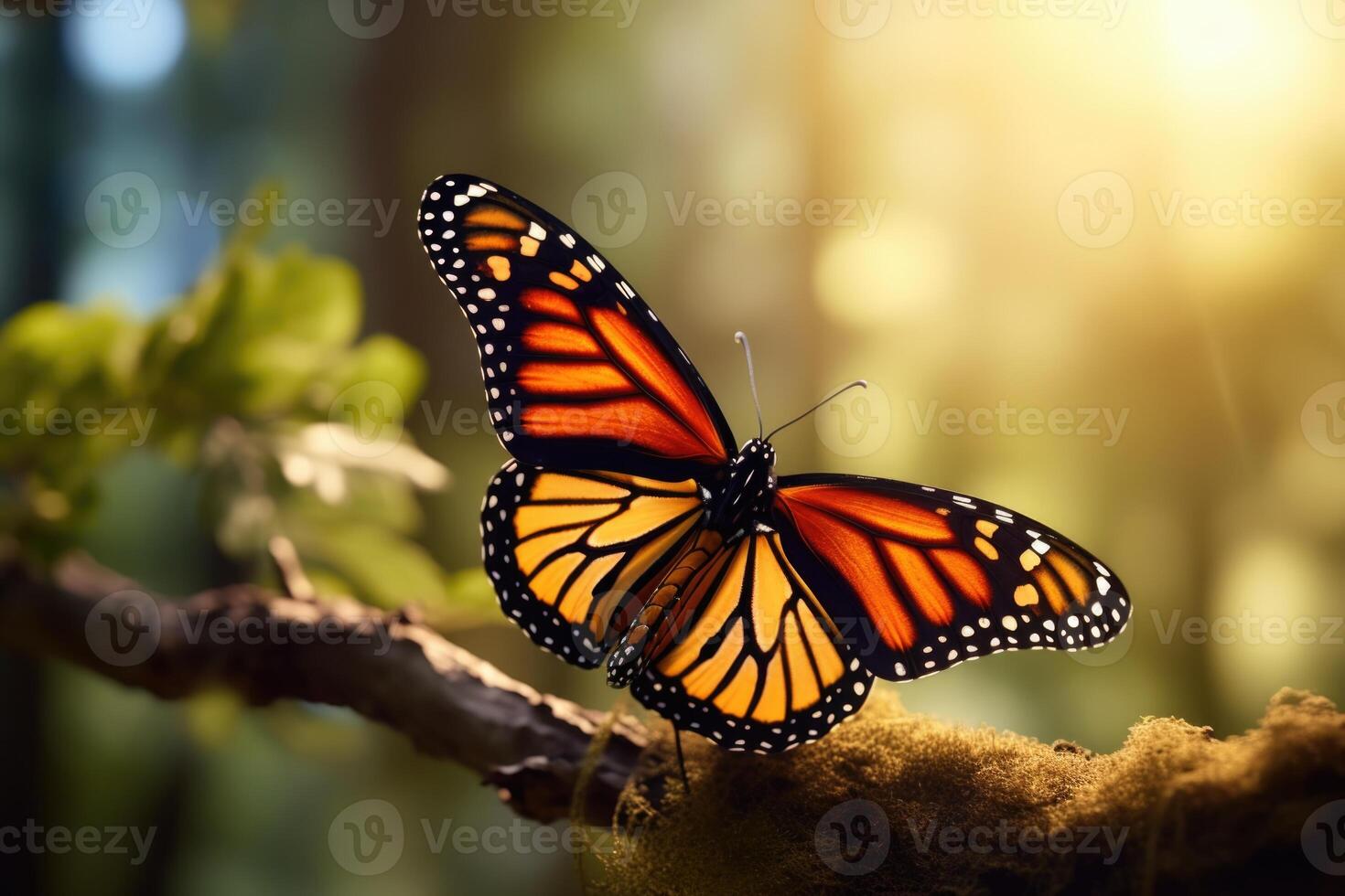 ai generiert Orange Monarch Schmetterling ruhen auf Stock foto