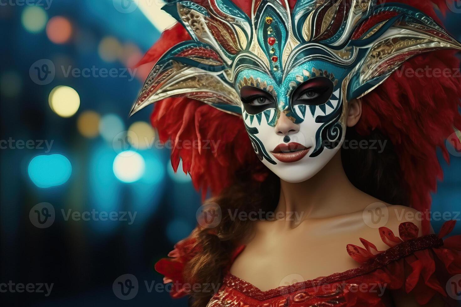 Brasilianer Frau im Karneval Kleidung tragen ein Maske foto