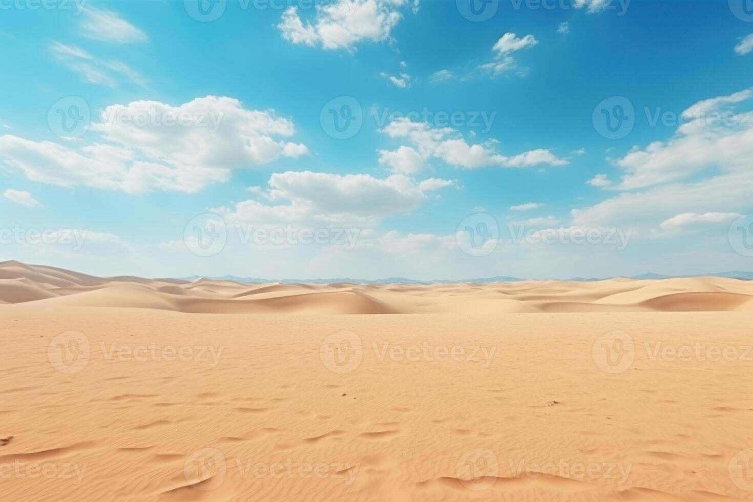 ai generiert trocken Wüste Landschaft. heiß leblos Sand von Wüste und Blau Himmel im Sommer- sonnig Tag. eben Wüste von Ägypten. Reise und Tourismus Konzept. foto