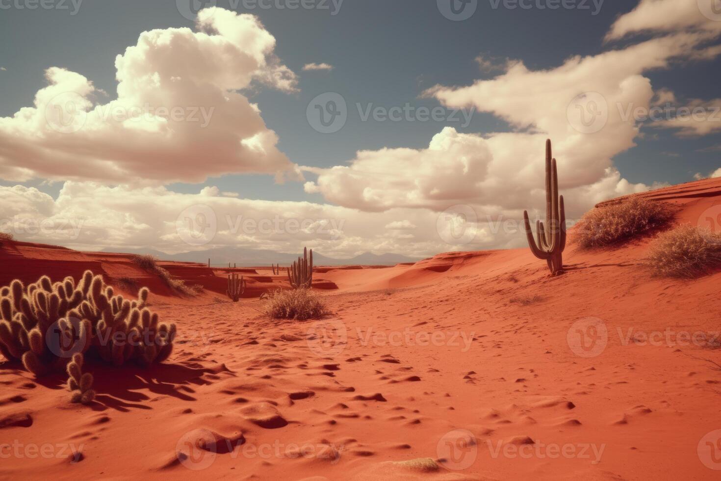ai generiert Wüste Kaktus im Wüste tatacoa Wüste Columbia Latein Amerika Wolken und Sand rot Sand im Wüste Kaktus foto