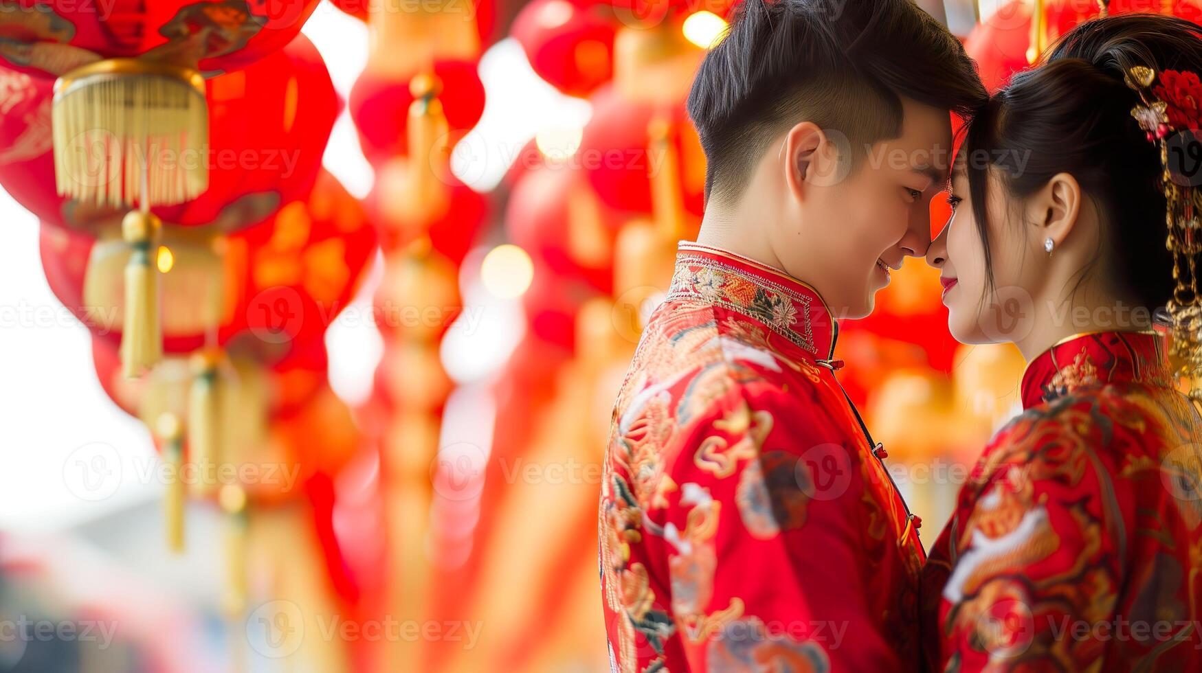 ai generiert feiern Chinesisch Neu Jahr, froh asiatisch Paar foto