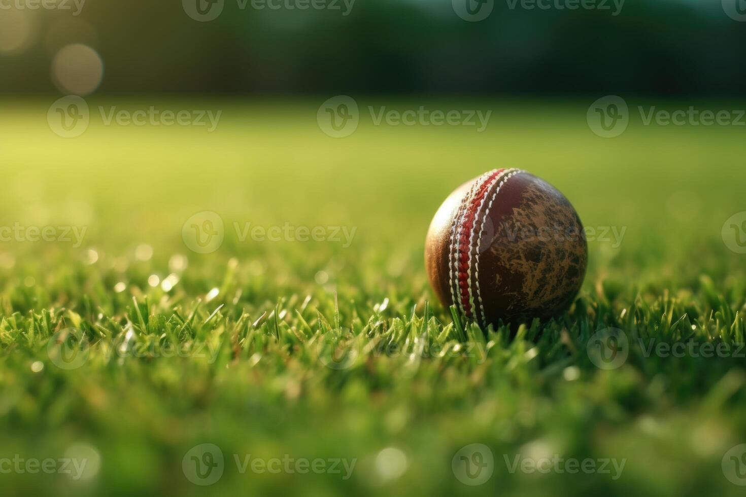 ai generiert Grün Rasen und Kricket Ball foto