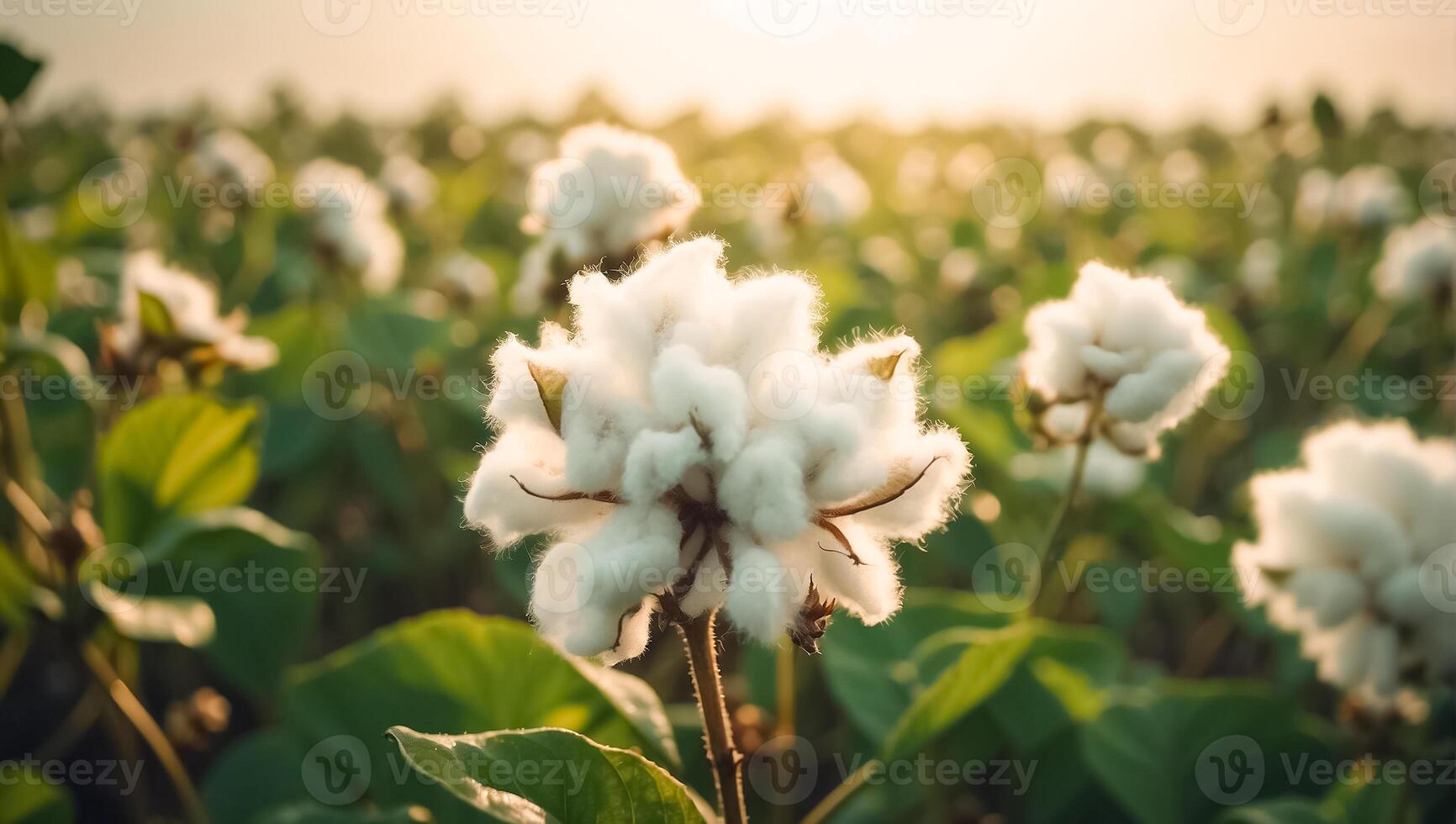 ai generiert Baumwolle Blume Ast auf Natur foto