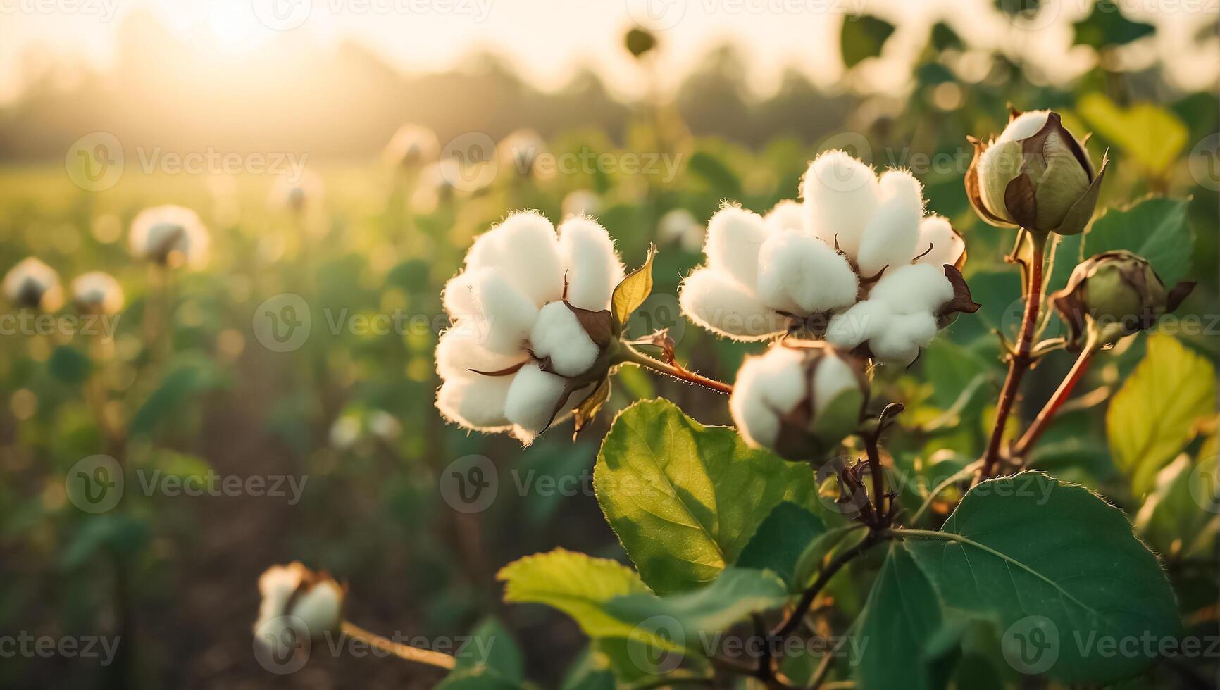 ai generiert Baumwolle Blume Ast auf Natur foto