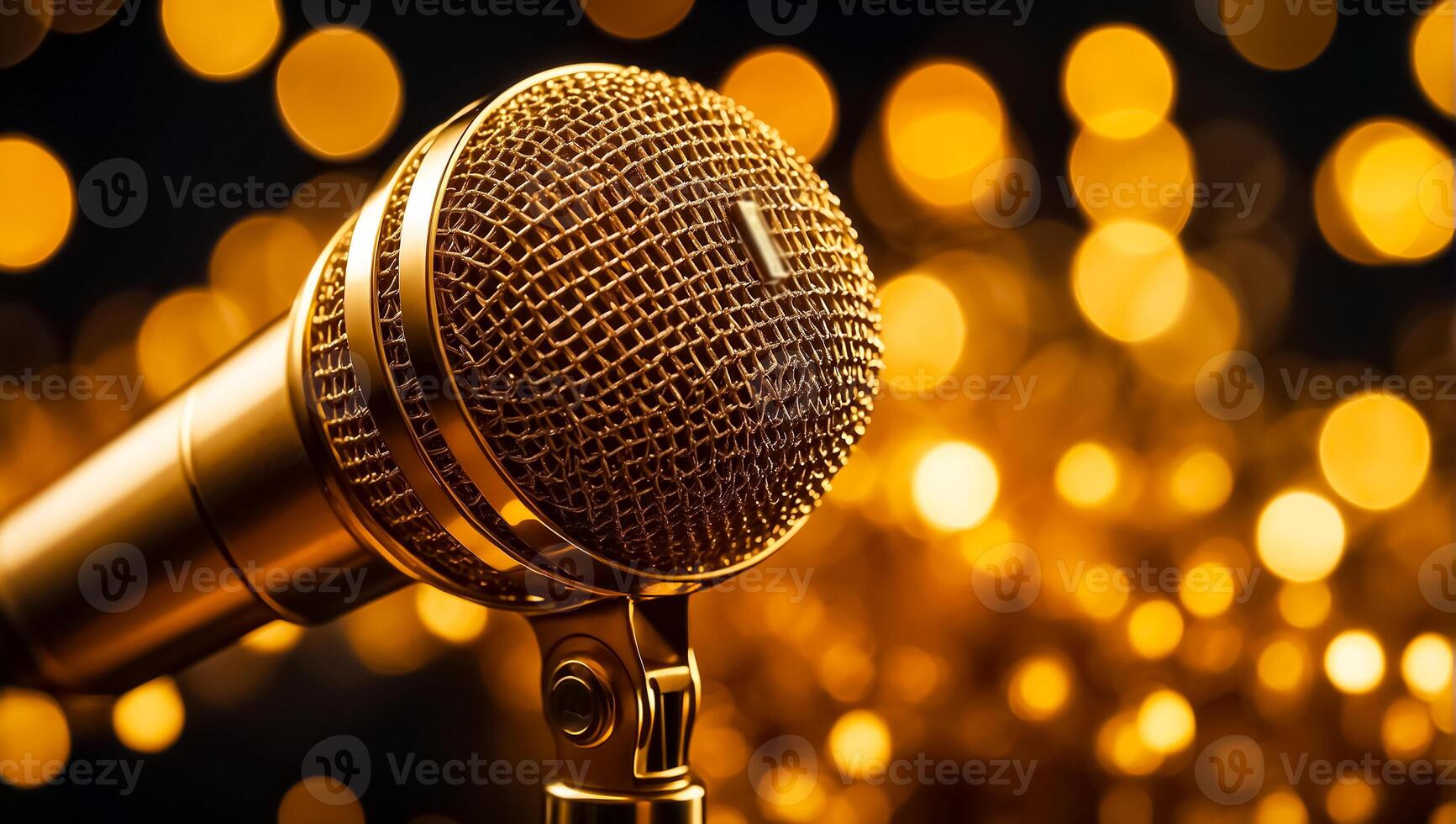 ai generiert schön golden Mikrofon auf ein dunkel Hintergrund foto