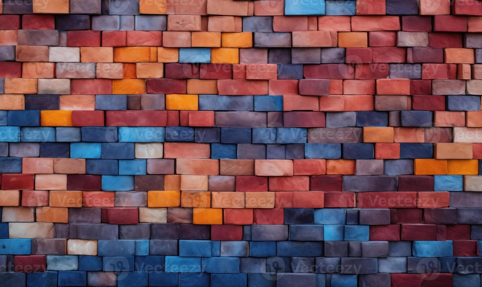 ai generiert bunt Backstein Mauer Hintergrund, selektiv Fokus, Jahrgang Farbe Ton. foto