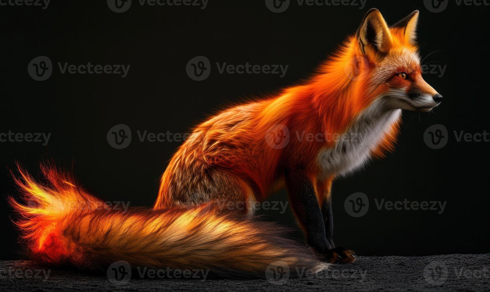 ai generiert feurig Fuchs auf ein schwarz Hintergrund. Feuer im das dunkel. Fantasie Tier, Feuer Element. foto