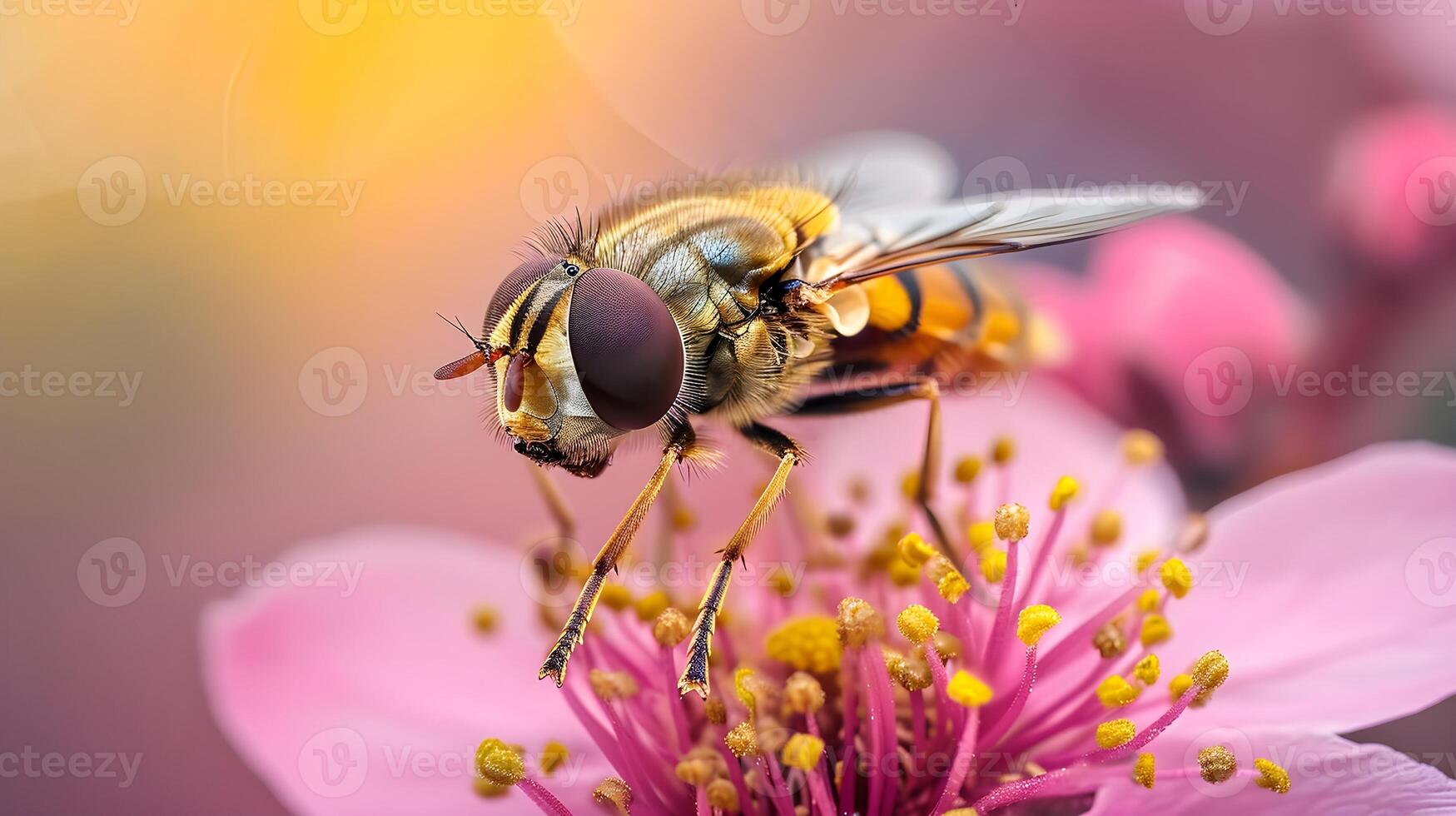 ai generiert Schwebfliege ruhen auf ein Blume, Hintergrund Bild, generativ ai foto