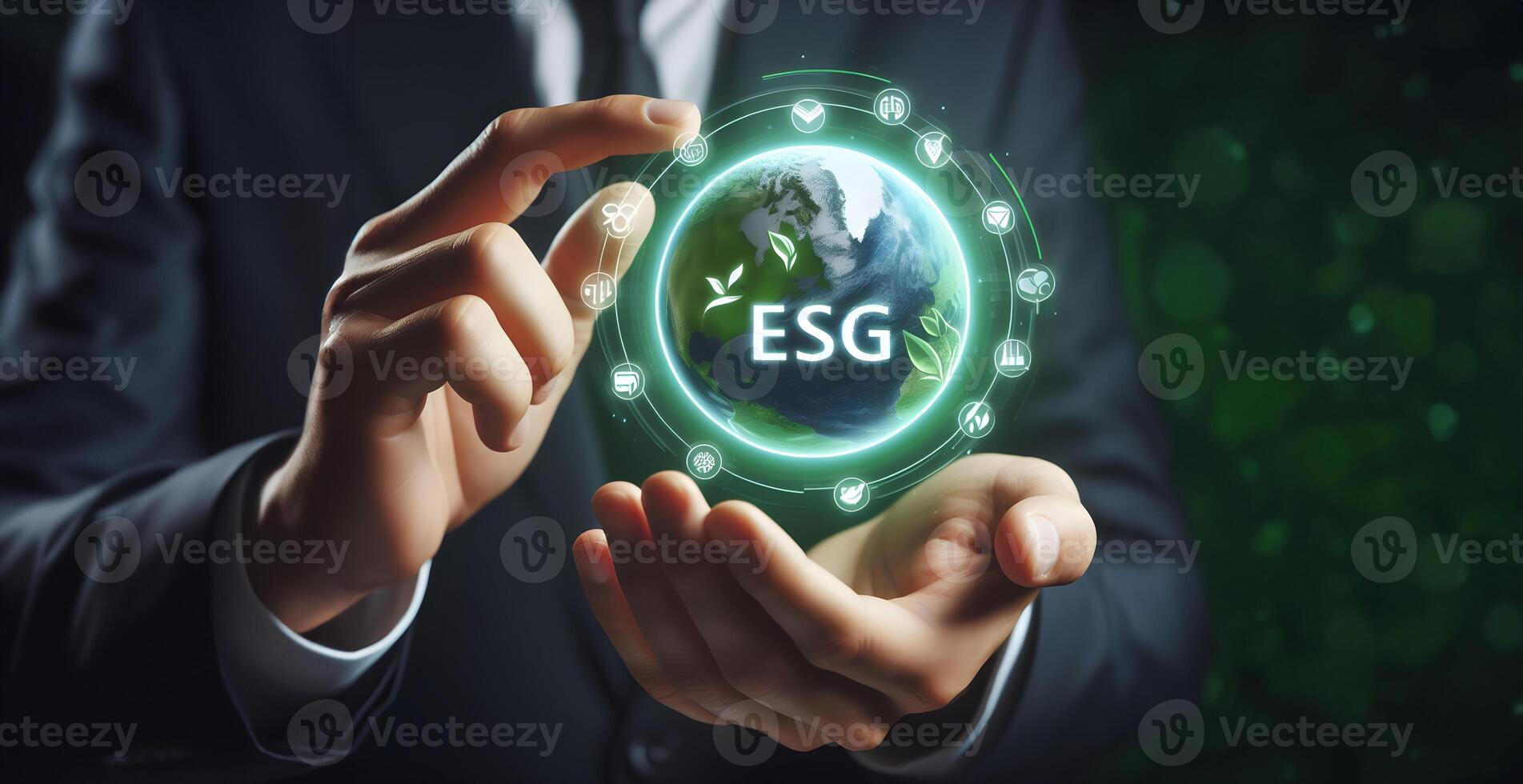 ai generiert esg Symbol Konzept zum Umwelt, Sozial, und Führung im nachhaltig und ethisch Geschäft auf das Netzwerk. generativ ai. foto