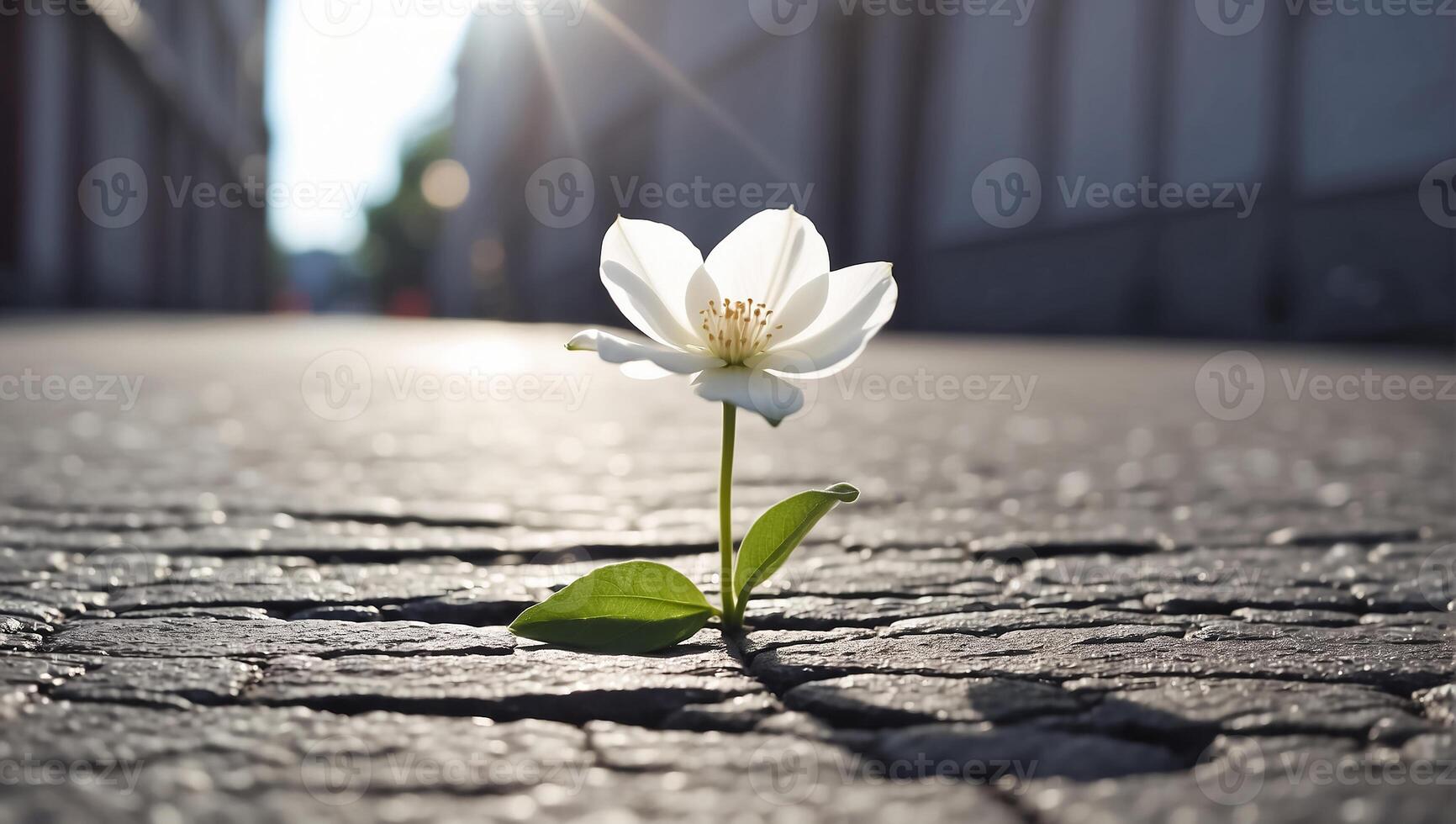 ai generiert schön einsam Blume wächst von Asphalt foto