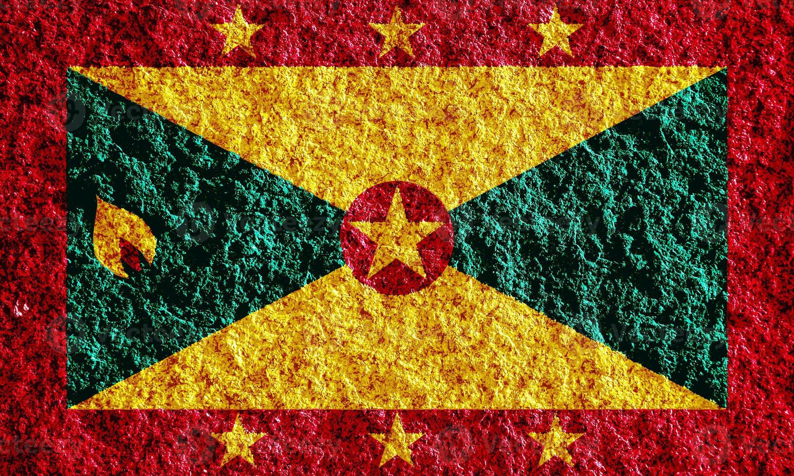 Flagge von Grenada auf ein texturiert Hintergrund. Konzept Collage. foto