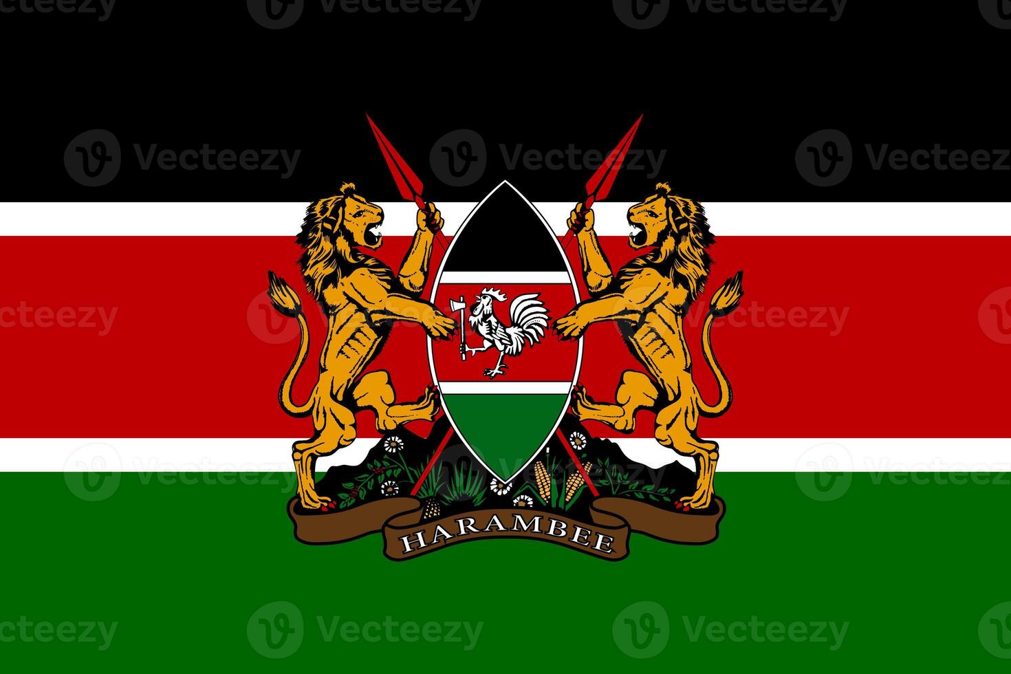 das offiziell Strom Flagge und Mantel von Waffen von Republik von Kenia. Zustand Flagge von Kenia Textur. Illustration. foto
