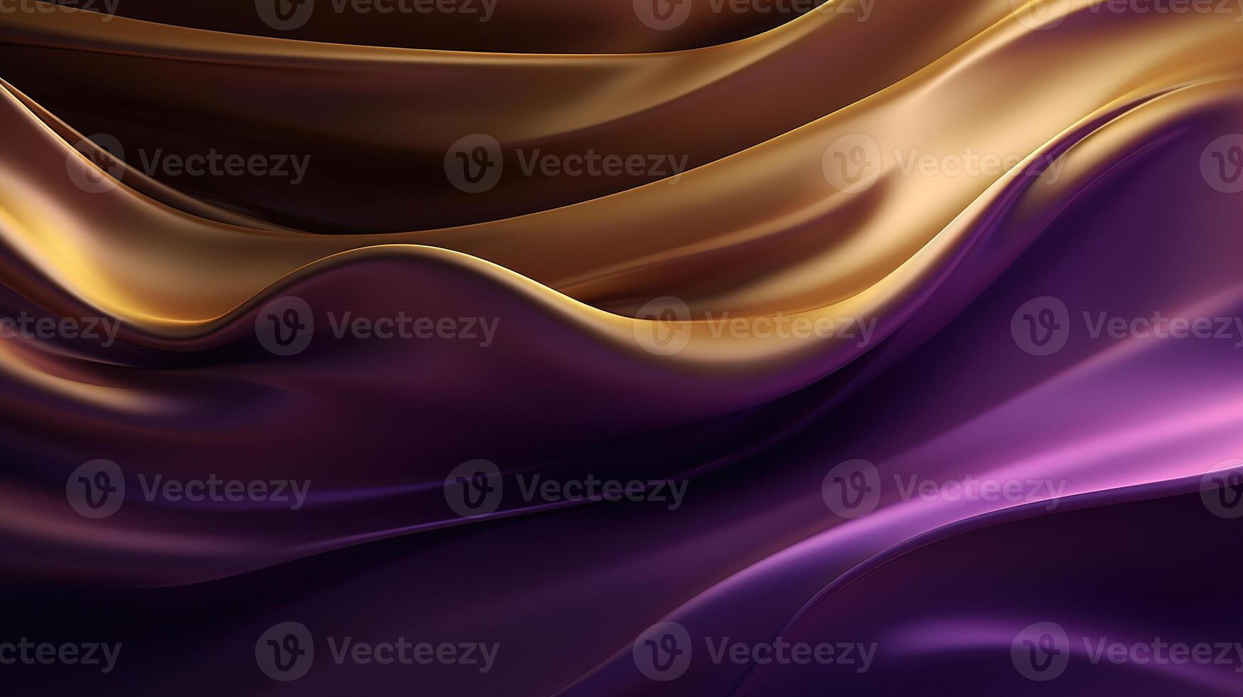 ai generiert abstrakt Hintergrund mit 3d Welle hell Seide Stoff. Gradient Kombination lila und Gold Farben foto