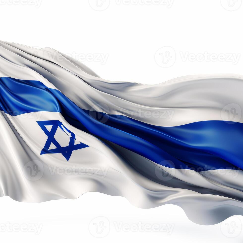ai generiert israelisch Flagge auf Weiß Hintergrund. das Flagge von Israel flattern im das Wind auf ein Weiß Hintergrund. foto
