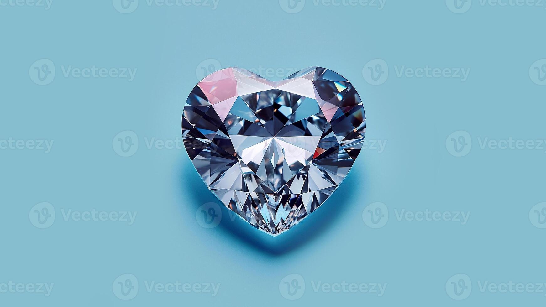 ai generiert Herz geformt Diamant auf Blau Hintergrund. Valentinsgrüße Tag, Liebe Konzept. foto