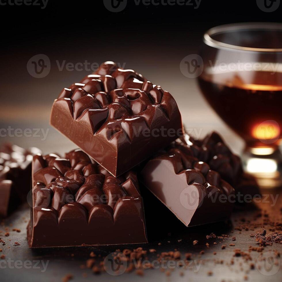 ai generiert dunkel Schokolade, Schokolade Süssigkeit, Schokolade Stücke. foto